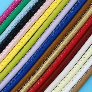 Macro view of colorful 3mm stitched PU leather cords for DIY bag decoration