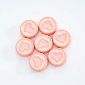 Acrylic heart beads pink drip oil DIY jewelry making charms cute bracelet loose beads materials