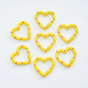 Yellow heart spring clasp key chain DIY jewelry accessories enamel open ring connector