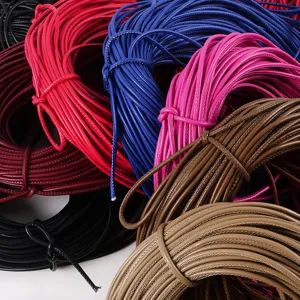 Close-up of 3mm colorful PU leather cords with stitched details for DIY bag decoration