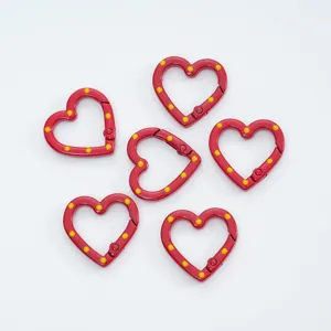 Red heart spring rings for DIY jewelry making, metal heart clasps for keychains and bag accessories.