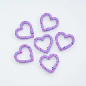 Purple heart spring clasp with pink dots, DIY jewelry accessory, key ring connector ring.