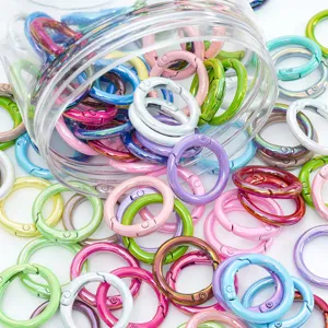 Colorful metal spring rings, snap hooks and O rings for keychains and jewelry DIY crafts.