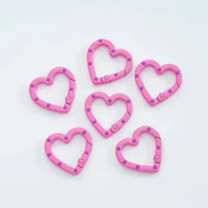 Pink heart spring snap hook DIY jewelry accessories connector ring, glossy metal crafted.