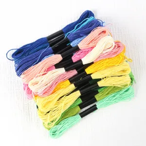 Detailed view of 6-strand polyester embroidery floss in vibrant assorted colors for cross-stitch