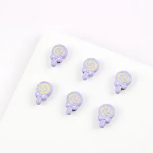 Purple lollipop enamel alloy loose beads with hole for DIY jewelry making, bracelets and keychains.