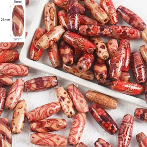 Natural wood beads, vintage floral pattern large hole barrel beads for DIY bracelets