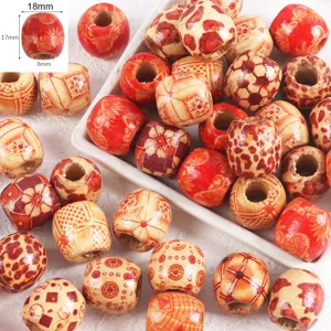 Decal large hole natural wood beads barrel loose beads DIY bracelet jewelry accessories