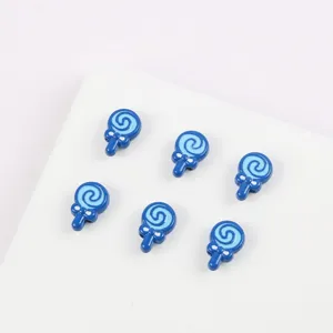 Blue lollipop alloy beads detail view, perfect for DIY jewelry crafting, handmade bracelets and keychains.