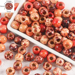 Natural wood beads patterned barrel loose beads DIY jewelry making bracelet accessories