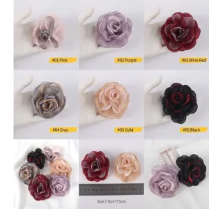 Detailed view of 7.5cm chiffon fabric roses in multiple colors for DIY accessories