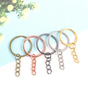 Anneaux de Clés Divisés en Métal avec Chaîne Porte-clés en Fer Accessoires de Bricolage Artisanat Couleurs Assorties Anneaux pour Fabrication de Bijoux