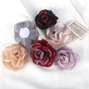 Detailed view of 7.5cm handmade chiffon burnt edge roses for DIY jewelry and hair accessories