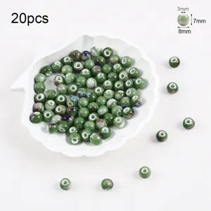 Set of 20pcs 8mm green kiln change ceramic glaze beads for DIY jewelry bracelet making