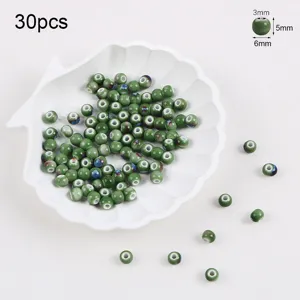 30pcs 6mm green kiln-changed ceramic beads with 3mm hole for DIY jewelry projects