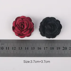 Detail view showing 3.7cm burned edge fabric rose flowers for DIY hairpins and jewelry