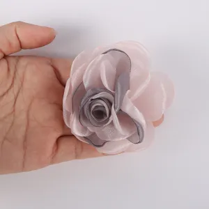 7.5cm chiffon rose flower with burnt edges for DIY hair accessories and clothing