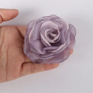 Detailed view of a 7.5cm purple chiffon rose fabric flower accessory for DIY crafts