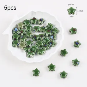 Green kiln-transformation ceramic star beads for DIY jewelry making, 14mm size detail view