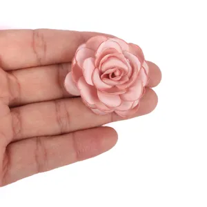 Small pink fabric burnt-edge rose flower for DIY hair accessories and craft projects