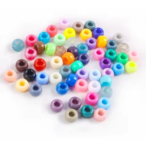 Perles pony acrylique colorées grand trou pour fabrication de bijoux DIY chaînes téléphone tresses.