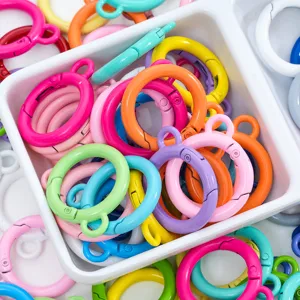 Kleurrijke veerringen karabijnhaak sleutelhangers voor DIY pop tassen accessoires maken.