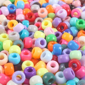 Perles de Poney en Acrylique à Grand Trou Perles d'Espacement en Tonneau Couleur Unie Perles En Vrac pour Collier DIY Chaîne de Téléphone Dreadlocks