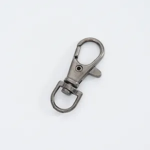 Close-up detail of a gunmetal alloy swivel snap hook lobster clasp for bags and keys