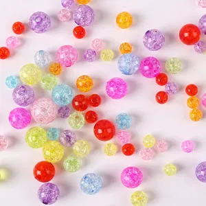 Crackled glass beads detail view, colorful crackle crystal beads for DIY jewelry and phone chains.