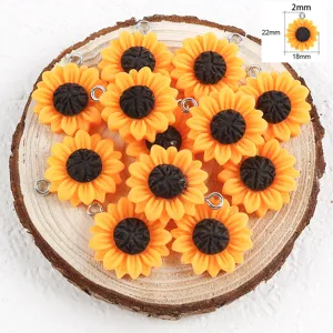Detaillierte Nahaufnahme von Sonnenblumen-Harzanhängern mit 18mm x 22mm Abmessungen