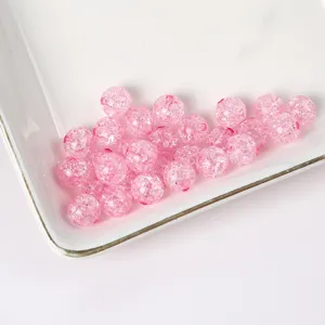 Pink crackle glass beads details, sparkling loose bead for DIY bracelets and jewelry making.