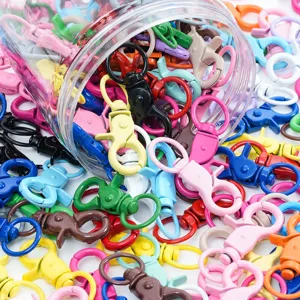 Colorful metal lobster clasps detailed view, perfect for DIY jewelry making and keychains.