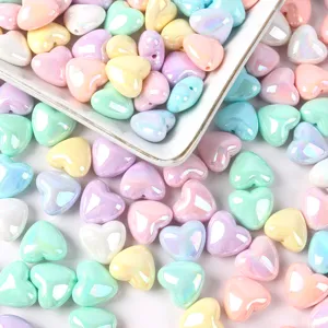Acrylic AB heart beads pastel craft charms for DIY phone chains bracelets jewelry making parts