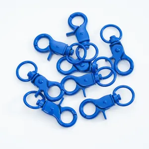 Blue swivel lobster claw clasps, metal keychain clips, snap hooks for DIY crafts and jewelry.