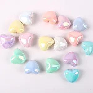 Colorful acrylic AB heart beads for DIY jewelry making, bracelets, and phone charms.