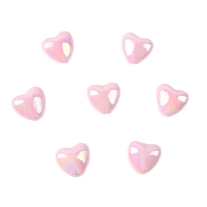 Pink acrylic AB heart loose beads, perfect for DIY phone charms, bracelets and cute jewelry.