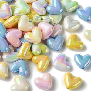 Acrylic AB Iridescent Heart Loose Beads For DIY Phone Chain Bracelet Jewelry Making Materials Craft Accessories Pieces