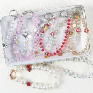 Gorgeous crystal beaded phone wrist strap shimmering phone charm short decorative lanyard