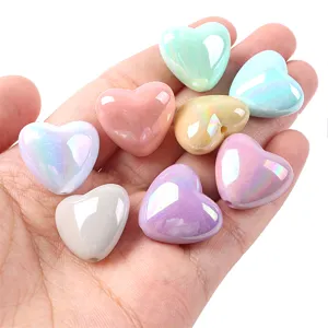 Acrylic AB heart beads, colorful shiny love shape loose beads for DIY phone chains jewelry.