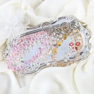 Sparkling crystal beaded mobile phone wrist strap charm decorative short chain lanyard