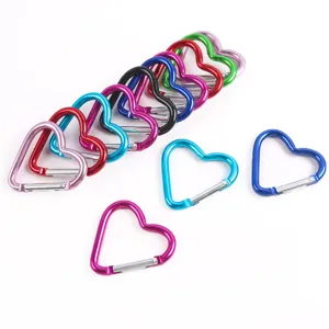 Mousquetons en aluminium en forme de cœur colorés, jolis clips pour porte-clés et sacs.
