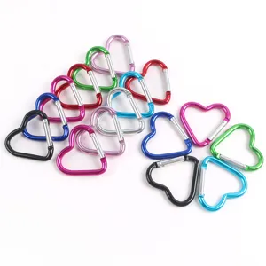 Mousquetons en aluminium en forme de cœur, vue détaillée crochets colorés clés extérieur.