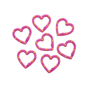 Pink heart shape metal spring ring keychain clasp DIY jewelry accessories connecting set