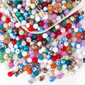 Colorful 8-16mm acrylic beads with cat-eye and marble patterns for DIY jewelry making.