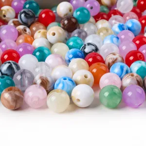 Assorted colorful acrylic round beads with marble effect for DIY jewelry making 8-16mm