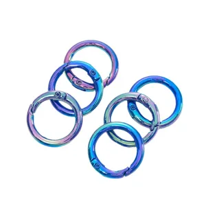 Rainbow spring ring snap hook clips colorful metal round keychains DIY jewelry making accessories