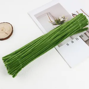 Green pipe cleaners fuzzy wire 6mm thick DIY bouquet craft material for kids handmade toys