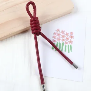 Handmade PU leather braided rope phone charm DIY bag pendant dark red 5mm style accessory