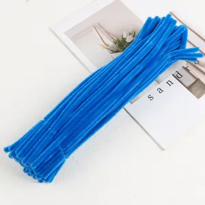 Blue pipe cleaners 6mm thick fuzzy wires DIY chenille stems crafts bouquet making material pack