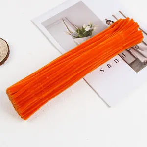 Orange 6mm pipe cleaners fuzzy wire stems for DIY flower bouquets and kids craft accessories.